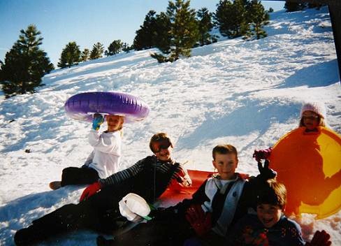 Kids sledding in Truckee, California
