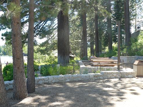 Group picnic area at Commons Beach in Tahoe City at Lake Tahoe