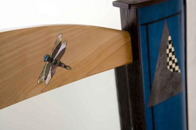 Marquetry mirror with inlaid dragonfly