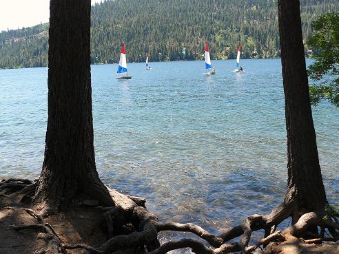 Sailing Boats viewed from Shoreline Park at Donner Lake in Truckee, California