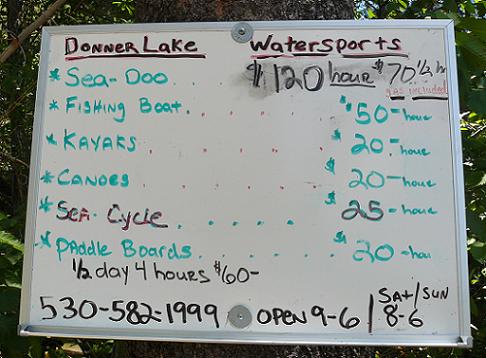Boating Pricing at Donner Memorial State Park in 2011