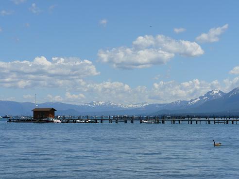 Piers to the right of Commons Beach in Tahoe City at Lake Tahoe