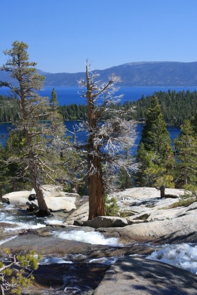 Cascade Creek Falls above Cascade Creek Lake at Lake Tahoe