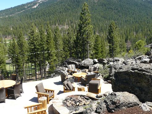 Outside seating area at the Camp Lodge at Martis Camp, in Truckee, California