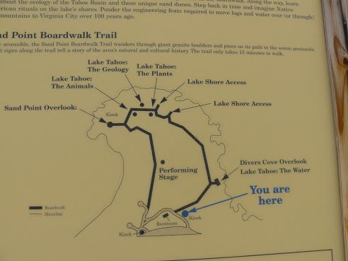 Map of the amenities at Sand Harbor State Park at Lake Tahoe, Nevada