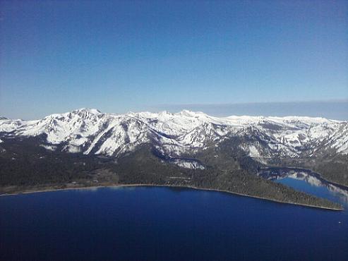 Emerald Bay and Cascade Lake at Lake Tahoe seen from a Hot Air Balloon