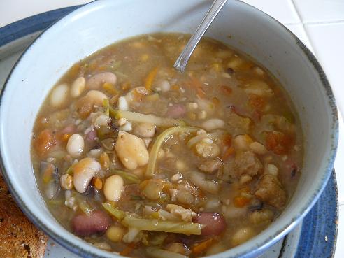 Vegan Chicken Tomato Vegetable Bean Soup