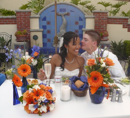 Flowers on the Bride and Groom's Table at the Wedding Reception!