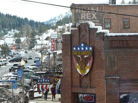 Downtown Truckee, CA Commercial Row as viewed from the balcony at the Truckee Hotel