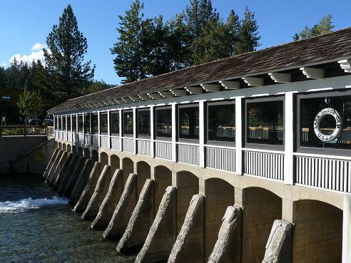 Water being released from Lake Tahoe at Tahoe City into the Truckee River.