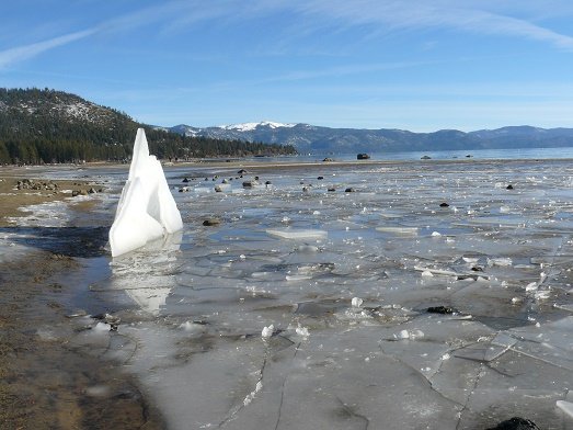 Ice Sculpture built on the beach area in Kings Beach, CA at Lake Tahoe, CA